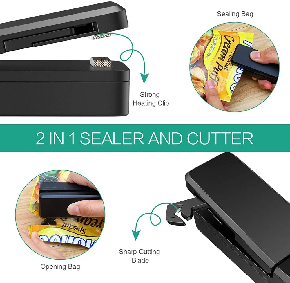 Mini Bag Sealer 2 in 1 Rechargeable Portable Bag Vacuum Heat Sealer