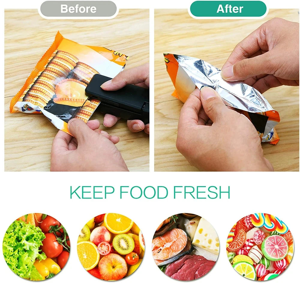 Mini Bag Sealer 2 in 1 Rechargeable Portable Bag Vacuum Heat Sealer