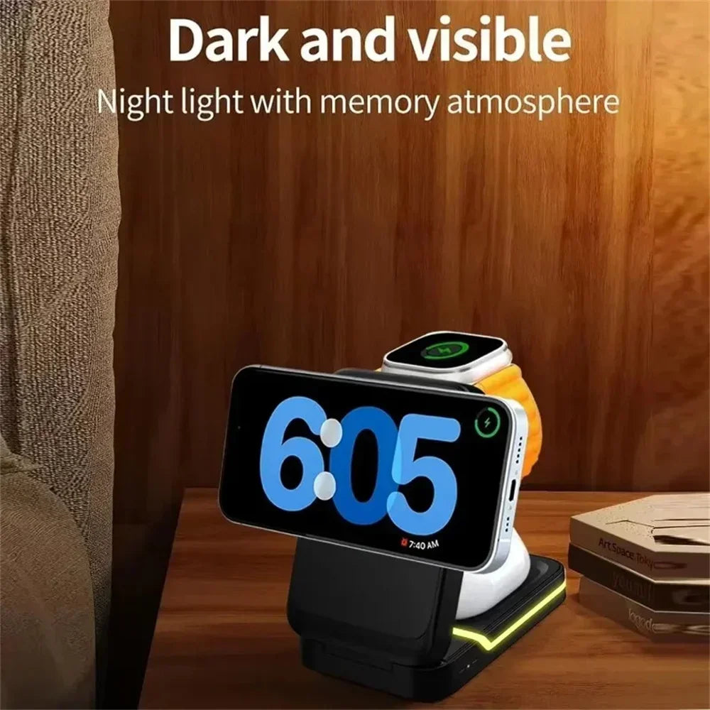 3 in1 Magnetic Wireless Charger Station 30W Fast Charging Phone Adapter For iPhone 16 15 14 13 Pro Max/Mini/Plus/ iWatch/Airpods
