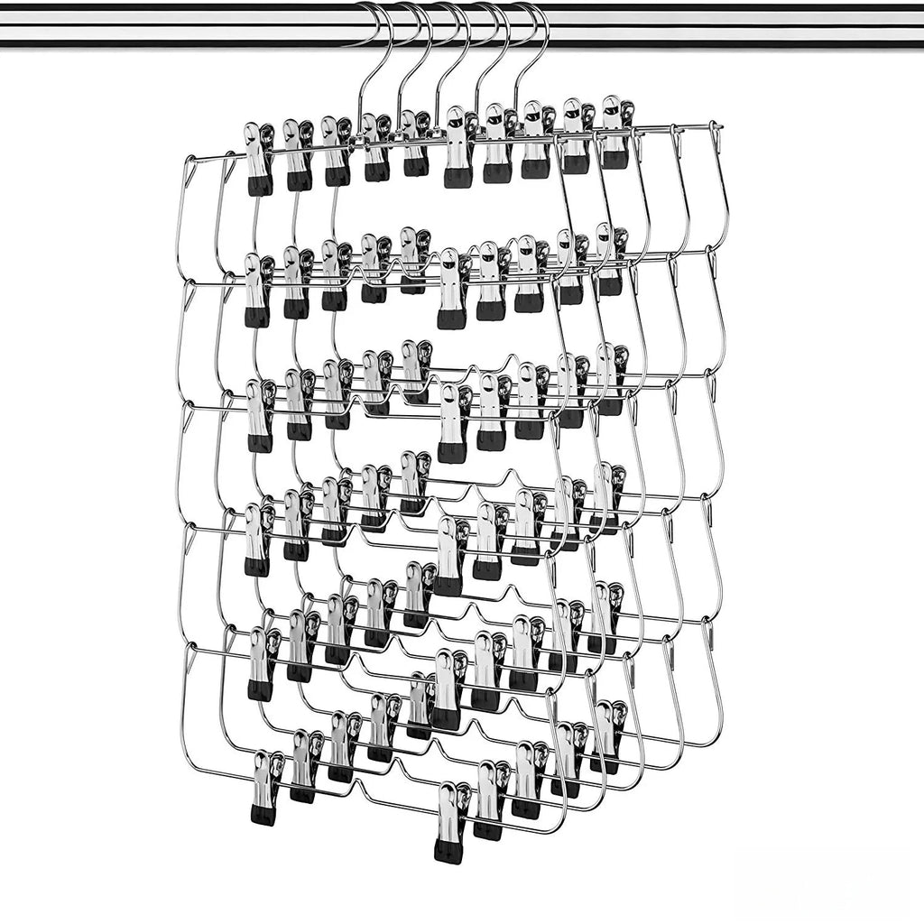 Skirt Hanges Space Saving, Pants Hangers with Clips 6 Tier,Closet Organizers and Storager,Clothes Hanger Space Saver
