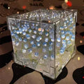 DIY Tulip Mirror Cube Lamp Simulation Flower Bedroom Sleeping Table Lamp Handmade Craft Tulips Mirror Night Light Birthday Gifts
