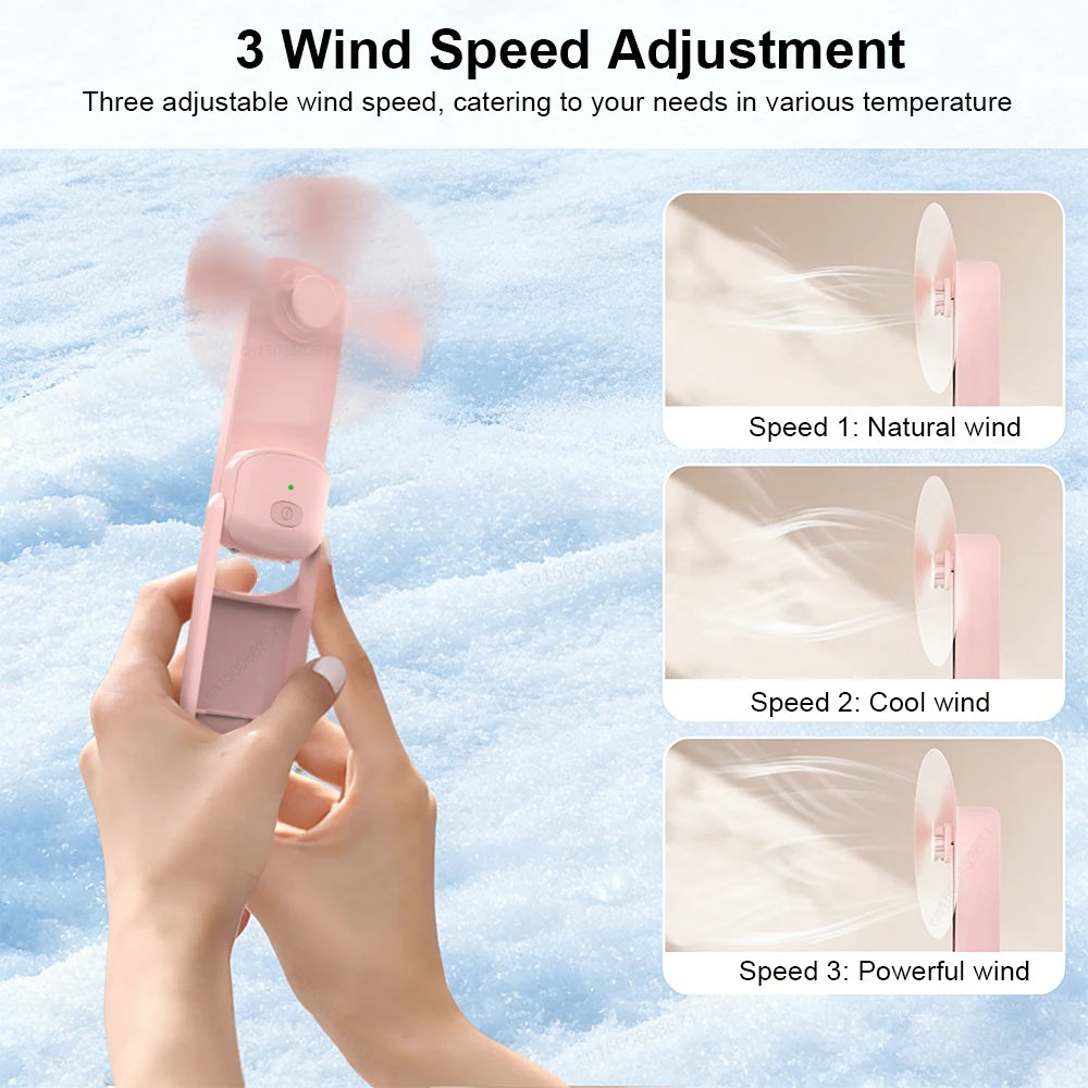 Mini Portable Handheld Fan USB Rechargeable Foldable Hand Fan For Outdoor Folding Small Pocket Fan With Power Bank Flashlights