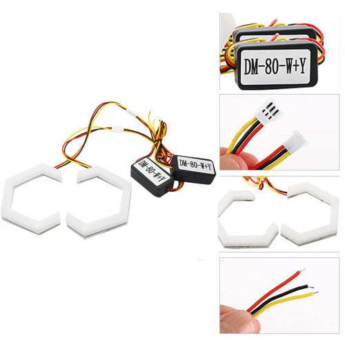 2PCS LED Angel Eyes Hexagon Halo Rings for Motorcycle Car LED Headlights White + Amber 12V 24V DC 2.5inch 80MM 70MM 90MM 3.0inch