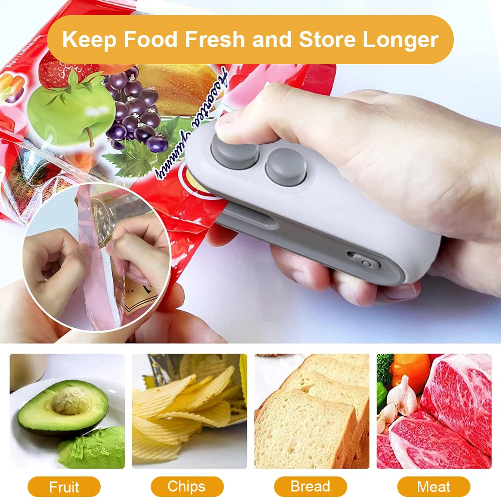 Mini Plastic Bag Sealer Rechargeable 2 in 1 Bag Heat Sealer With Cutter