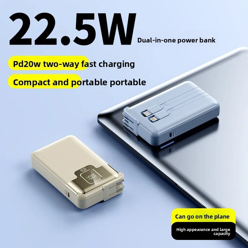 New 20,000 MAh Super Fast Charging Power Bank 2-in-1 with AC Plug, Multi-function with Dual-wire Wall Plug Mobile Power Supply