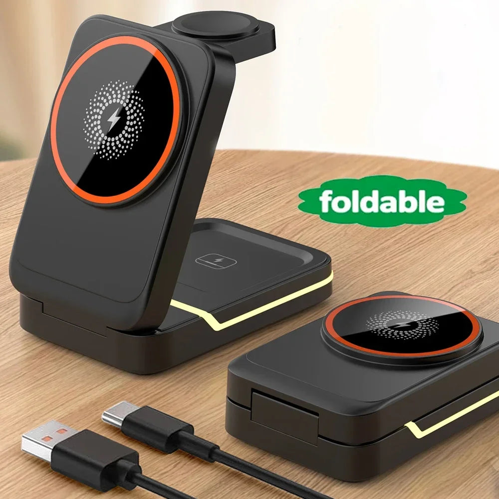 3 in1 Magnetic Wireless Charger Station 30W Fast Charging Phone Adapter For iPhone 16 15 14 13 Pro Max/Mini/Plus/ iWatch/Airpods
