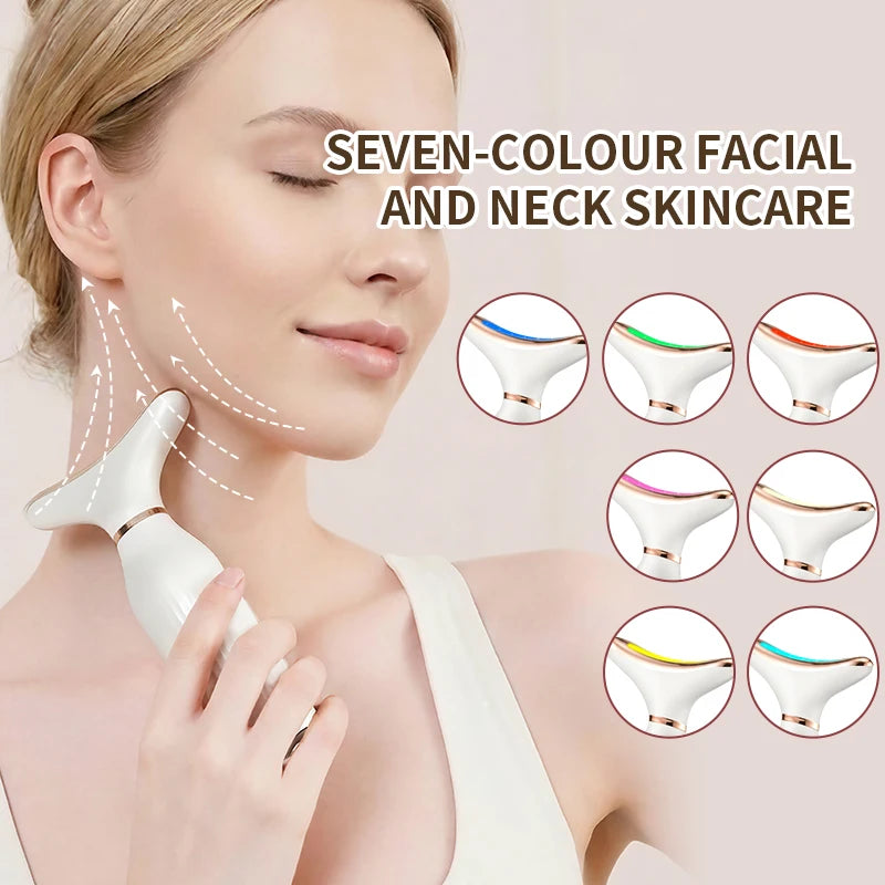 Portable 7 Colors LED Light Therapy Face Neck Massager 3 Gears Adjustable Gentle Vibration Anti Wrinkle Skin Tightening Lifting