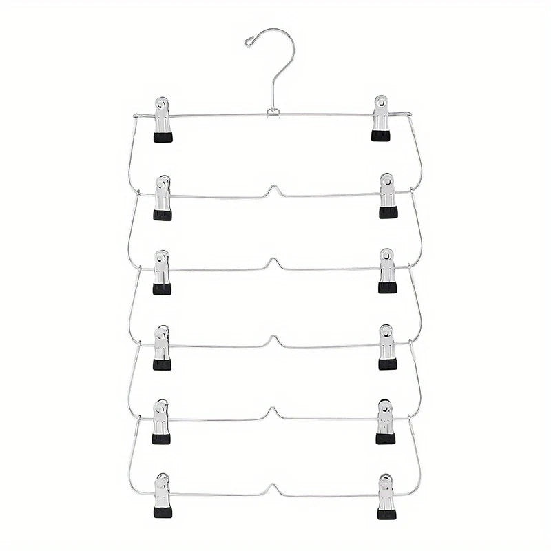 Skirt Hanges Space Saving, Pants Hangers with Clips 6 Tier,Closet Organizers and Storager,Clothes Hanger Space Saver
