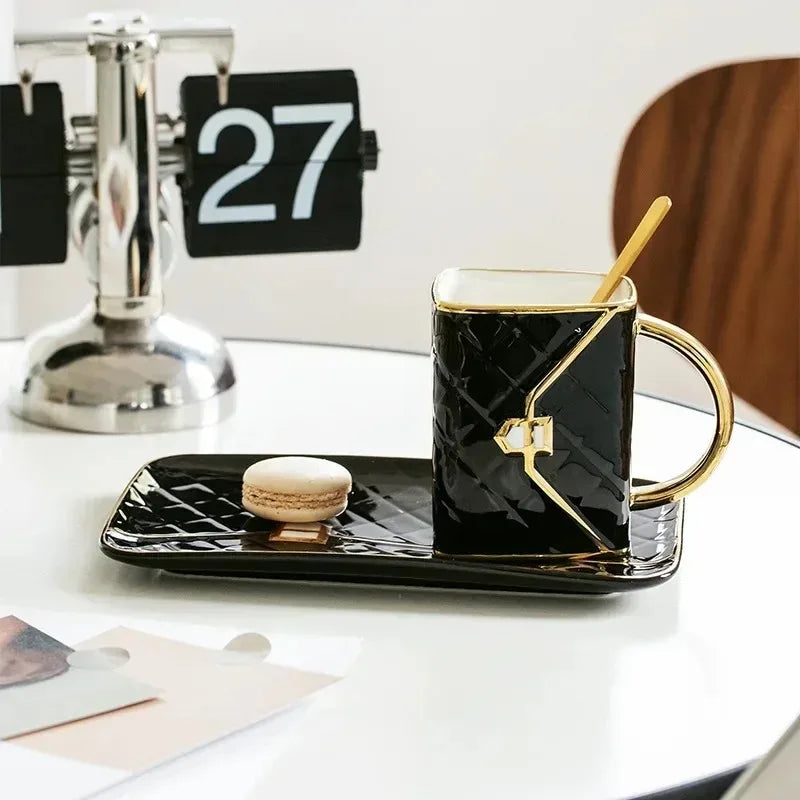Handbag Shape Coffee Mug and Saucer Set Ceramic Tea Cup Gift with Luxury Aesthetic for Dessert Afternoon Water Cup Drinkware